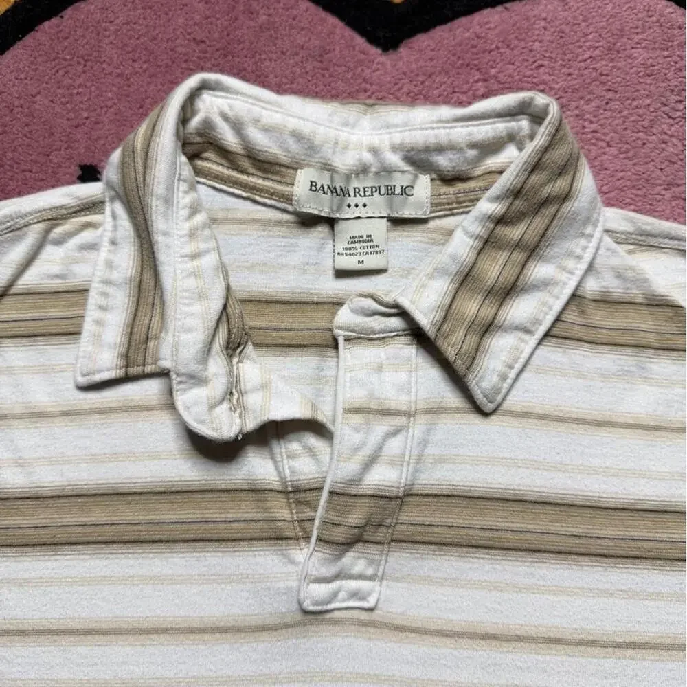 Banana Republic Striped Polo Shirt Size Medium Whhite Tan